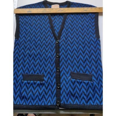 Vintage Pendleton Wool Sweater Vest Womens Size L Blue Black Chevron Pockets - Thumbnail 7