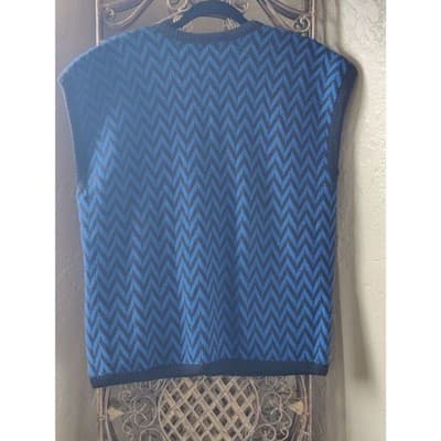 Vintage Pendleton Wool Sweater Vest Womens Size L Blue Black Chevron Pockets - Thumbnail 11