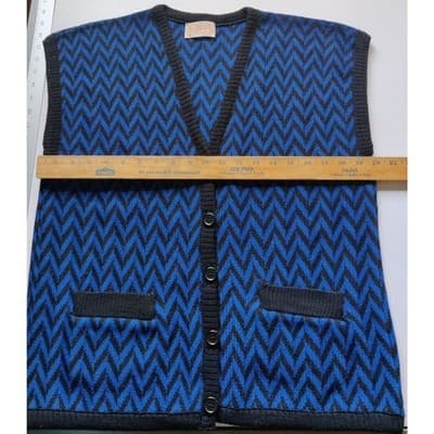 Vintage Pendleton Wool Sweater Vest Womens Size L Blue Black Chevron Pockets - Thumbnail 9