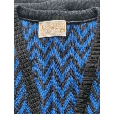 Vintage Pendleton Wool Sweater Vest Womens Size L Blue Black Chevron Pockets - Thumbnail 6