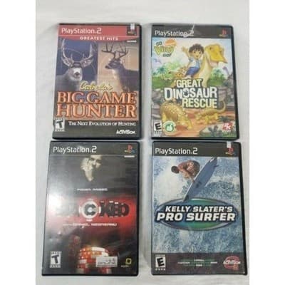 PS2 Lot Of 4 Games: Cabelas Big Game, Stacked, Pro Surfer, Great Dinosaur Rescue - Image 1