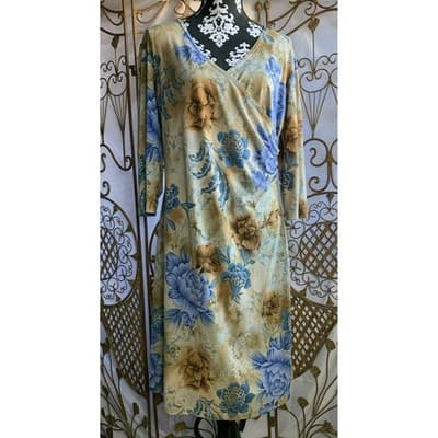Michael Taylor Apparel Floral Wrap Dress Long Sleeve V Neck Midi - Image 1