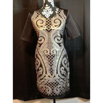 Mezzanine Black Gold Blue Geometric Print Sheath Dress Size L - Thumbnail 12