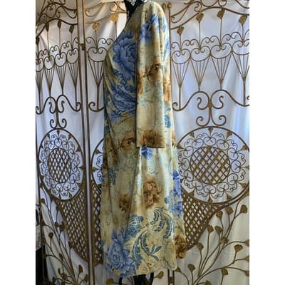 Michael Taylor Apparel Floral Wrap Dress Long Sleeve V Neck Midi - Thumbnail 4