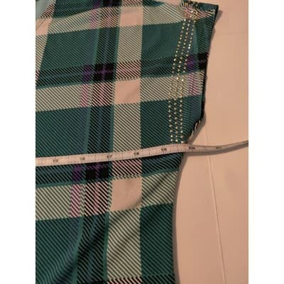 Diana Belle Womens Teal Plaid Rhinestone Accent Short Sleeve Blouse Top Large - Thumbnail 7