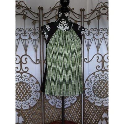 Worthington Women's Sleeveless Top L Green Black White Geometric Crew Stretch - Thumbnail 4