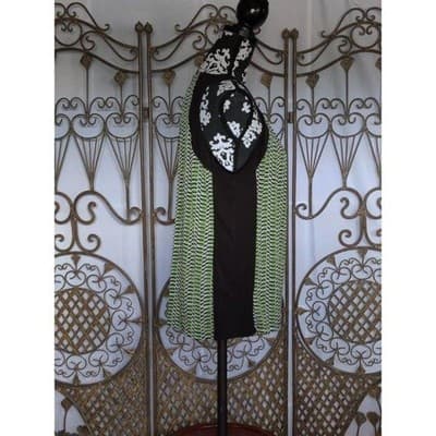 Worthington Women's Sleeveless Top L Green Black White Geometric Crew Stretch - Thumbnail 3