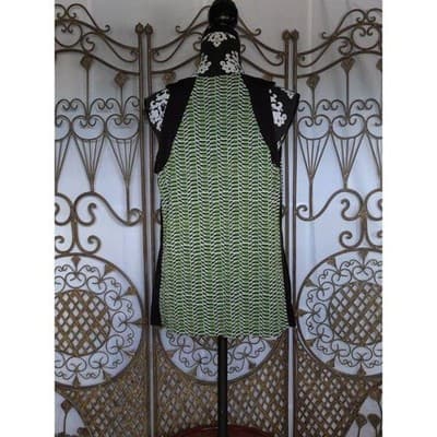 Worthington Women's Sleeveless Top L Green Black White Geometric Crew Stretch - Thumbnail 2