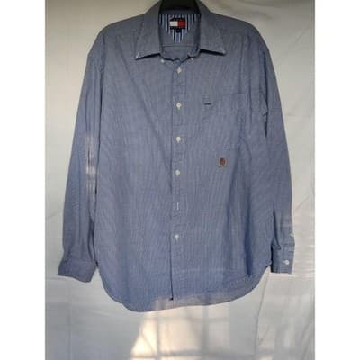 Vintage TOMMY HILFIGER Blue Long Sleeve Check Shirt Mens M - Image 1