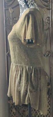 VTG. Rewash Juniors Large Boho Green Smocked Flutter Sleeve High Low Burnout Top - Thumbnail 4