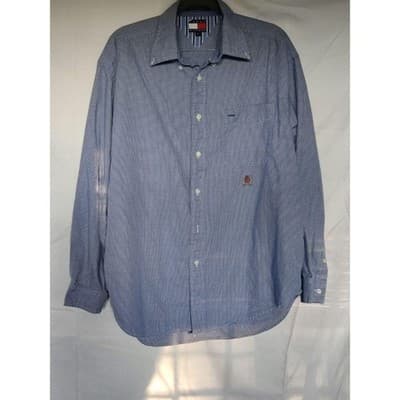 Vintage TOMMY HILFIGER Blue Long Sleeve Check Shirt Mens M - Thumbnail 12
