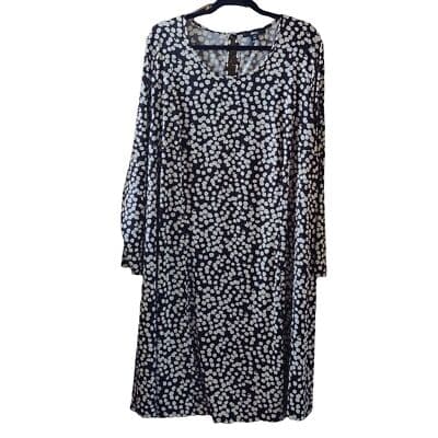 Ellos Black White Circle Dot Print Smooth Slinky Knit Trapeze Dress - Thumbnail 3