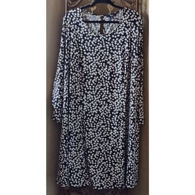 Ellos Black White Circle Dot Print Smooth Slinky Knit Trapeze Dress - Image 1