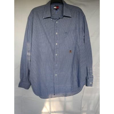 Vintage TOMMY HILFIGER Blue Long Sleeve Check Shirt Mens M - Thumbnail 10