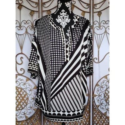 Liz Claiborne Womens Size XL Polyester White Black Geometric Design - Thumbnail 5