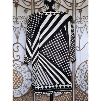 Liz Claiborne Womens Size XL Polyester White Black Geometric Design - Thumbnail 2