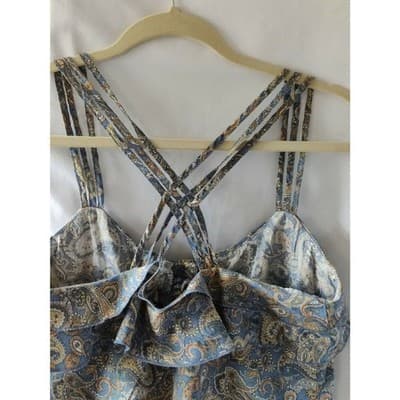 Rewind Ruffle Paisley Romper Jumpsuits Front Pockets Drawstring Waist Size Small - Thumbnail 6