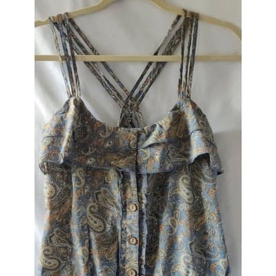 Rewind Ruffle Paisley Romper Jumpsuits Front Pockets Drawstring Waist Size Small - Thumbnail 2