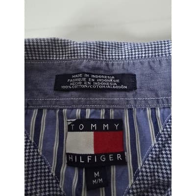 Vintage TOMMY HILFIGER Blue Long Sleeve Check Shirt Mens M - Thumbnail 3