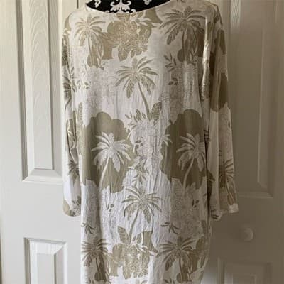 Palm Grove Women's 1X Beige Floral 3/4 Sleeve Scoop Neck Blouse Casual - Thumbnail 2