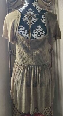 VTG. Rewash Juniors Large Boho Green Smocked Flutter Sleeve High Low Burnout Top - Thumbnail 2