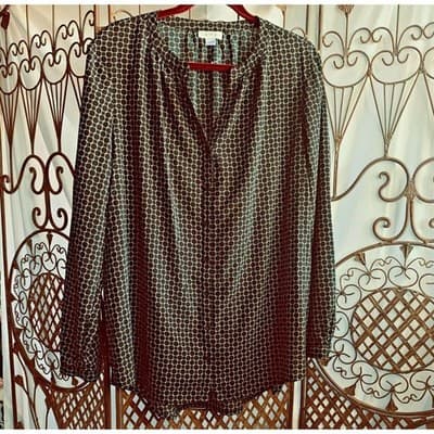 Jaclyn Smith Collection Black White Geometric Long Sleeve V Neck Blouse Plus XXL - Thumbnail 7