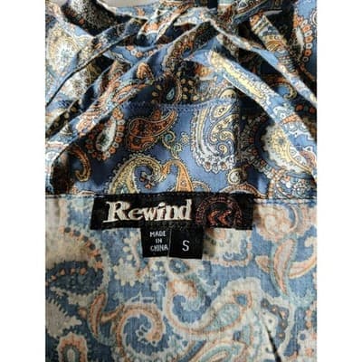 Rewind Ruffle Paisley Romper Jumpsuits Front Pockets Drawstring Waist Size Small - Thumbnail 7