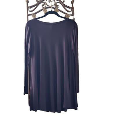 NWT Free to Live Long Sleeve Mini Smock Black Dress M - Thumbnail 2