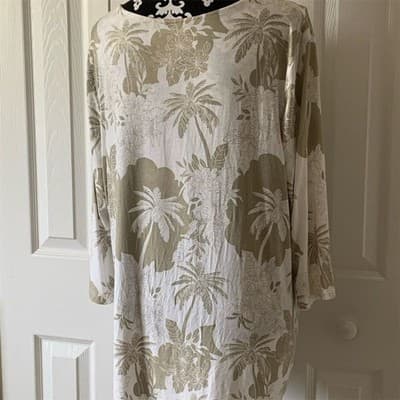 Palm Grove Women's 1X Beige Floral 3/4 Sleeve Scoop Neck Blouse Casual - Thumbnail 3