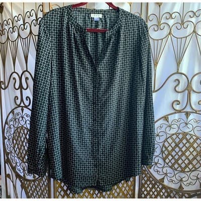 Jaclyn Smith Collection Black White Geometric Long Sleeve V Neck Blouse Plus XXL - Thumbnail 11