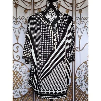 Liz Claiborne Womens Size XL Polyester White Black Geometric Design - Image 1