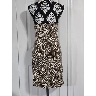 Jones New York Signature Leaf Print Halter Dress Size 4 Brown White Sleeveless - Thumbnail 2