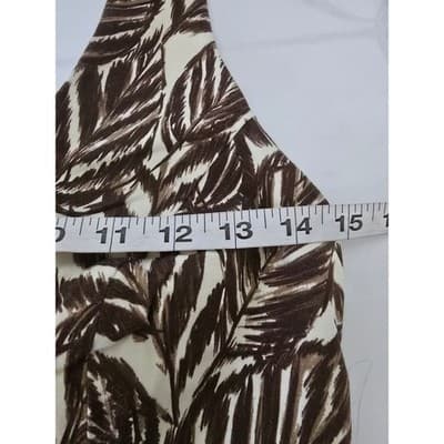Jones New York Signature Leaf Print Halter Dress Size 4 Brown White Sleeveless - Thumbnail 6