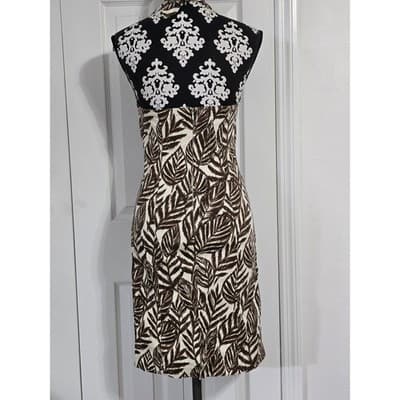 Jones New York Signature Leaf Print Halter Dress Size 4 Brown White Sleeveless - Thumbnail 13