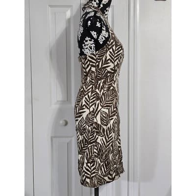 Jones New York Signature Leaf Print Halter Dress Size 4 Brown White Sleeveless - Thumbnail 10