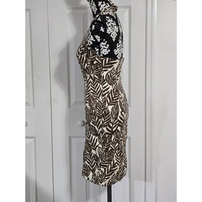 Jones New York Signature Leaf Print Halter Dress Size 4 Brown White Sleeveless - Thumbnail 15