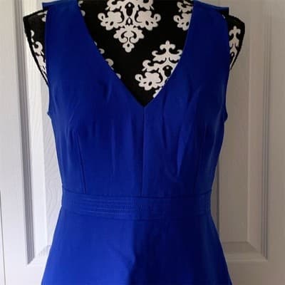 J. Crew Women's Blue Sleeveless V-Neck A-Line Dress Size 6 Short - Thumbnail 10