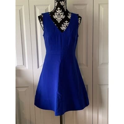 J. Crew Women's Blue Sleeveless V-Neck A-Line Dress Size 6 Short - Thumbnail 12