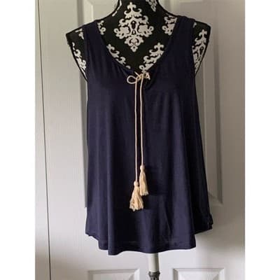 Max Studio Women's Navy Sleeveless Top Size L - Thumbnail 2