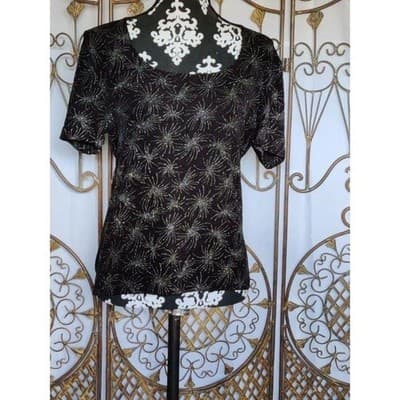 Women's Large Sliver Print Stretch Top Vintage 90s Frazier Lawrence Formal Top - Thumbnail 3