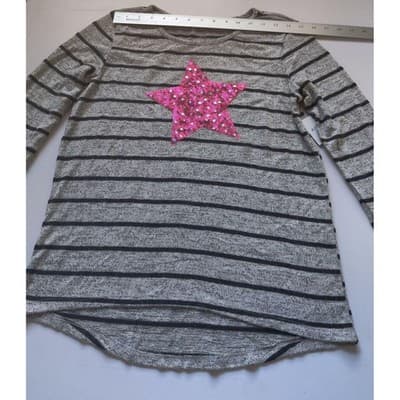 Arizona Jean Co Girls Plus Size L 14.5 16.5 Striped Long Sleeve Sequin Star Top - Thumbnail 4