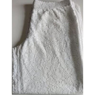 Isaac Mizrahi Live! Plus Size Tall Wide Leg Knit Lace Pants-White-XLT A375766 - Thumbnail 3