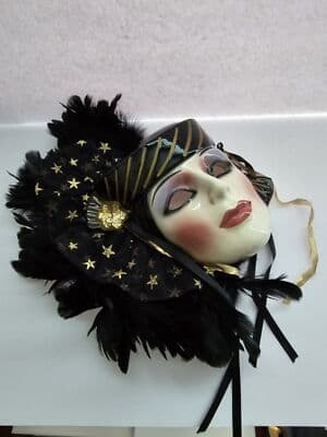 Clay Art San Francisco13" Black Mardi Gras Rising Star Feather Face Mask - Thumbnail 5