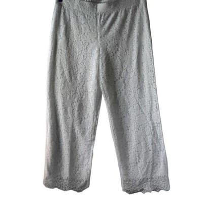 Isaac Mizrahi Live! Plus Size Tall Wide Leg Knit Lace Pants-White-XLT A375766 - Image 1