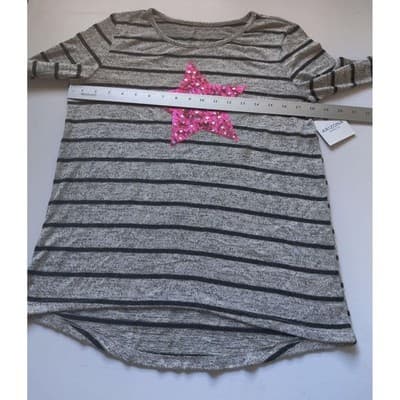 Arizona Jean Co Girls Plus Size L 14.5 16.5 Striped Long Sleeve Sequin Star Top - Thumbnail 5