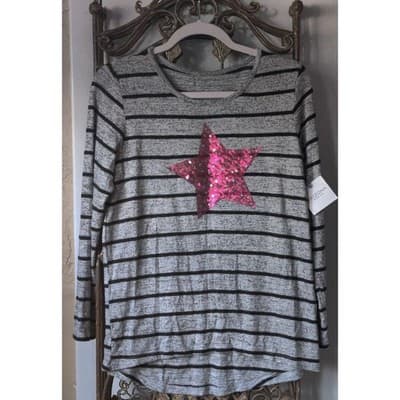 Arizona Jean Co Girls Plus Size L 14.5 16.5 Striped Long Sleeve Sequin Star Top - Thumbnail 8