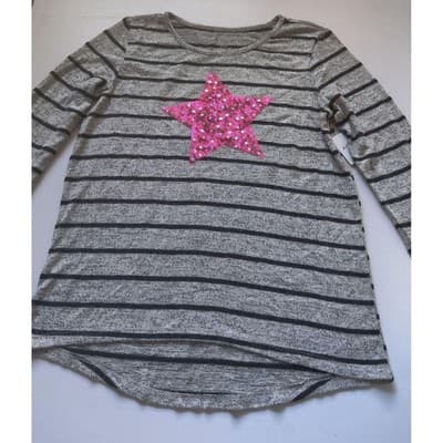 Arizona Jean Co Girls Plus Size L 14.5 16.5 Striped Long Sleeve Sequin Star Top - Thumbnail 9