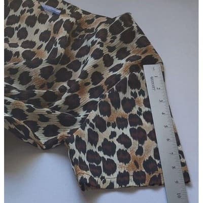 Ship n Shore Petites Leopard Print Short Sleeve Blouse Brown Tan Crew Neck Top - Thumbnail 7