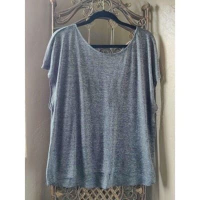 Gap Womens XL Gray Linen Blend Strappy Lattice Back Short Sleeve Top Tee - Thumbnail 2