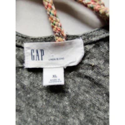 Gap Womens XL Gray Linen Blend Strappy Lattice Back Short Sleeve Top Tee - Thumbnail 3